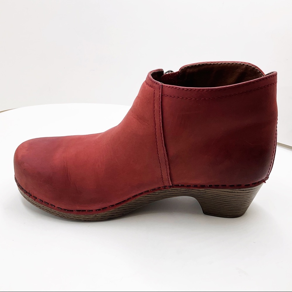 {Dansko} Max Red Leather Ankle Clog Booties - Picture 3 of 16